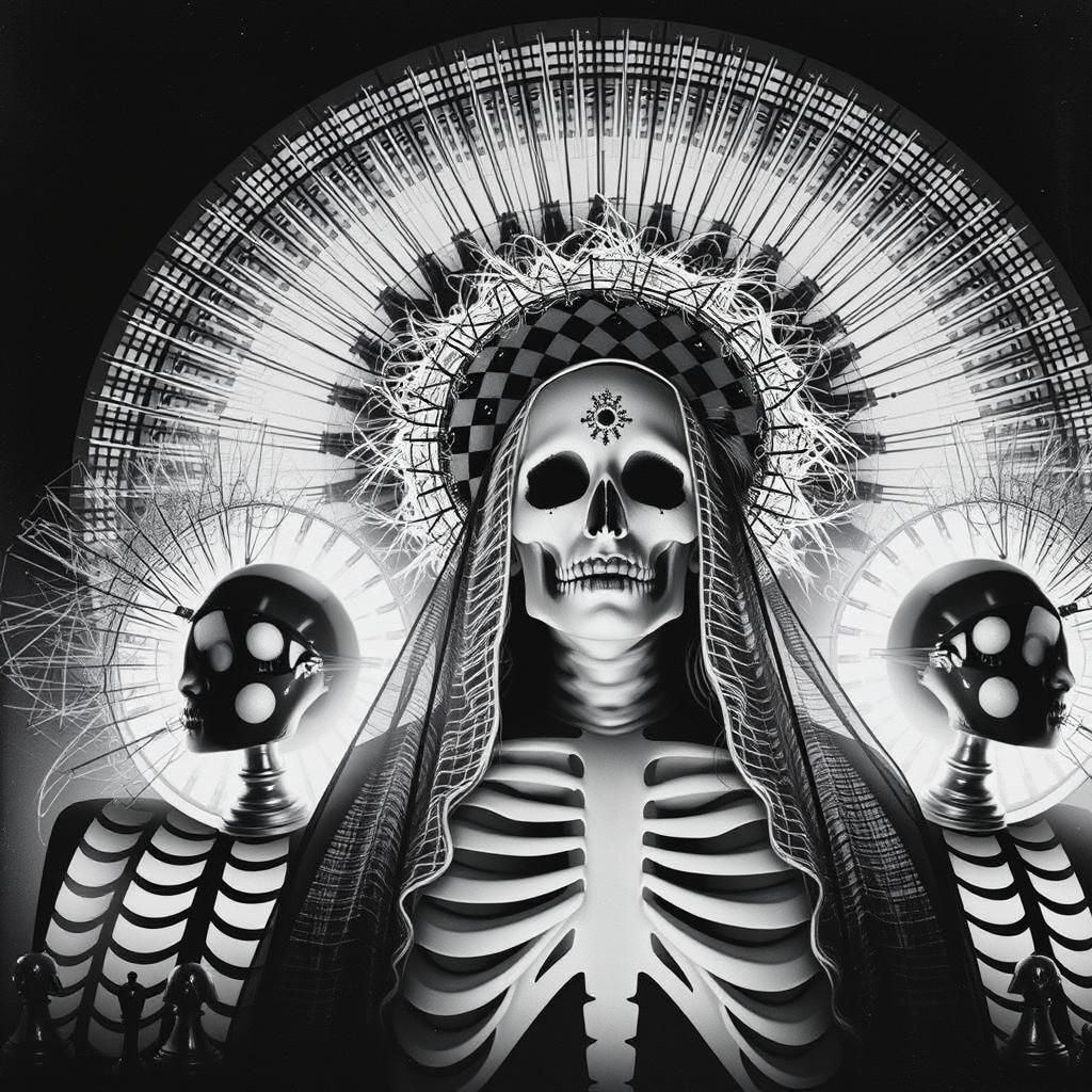 Punk Chess Queen in Surreal Black and White Photo