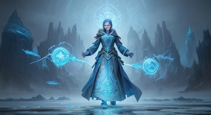 Cat Person Rune Mage with Ice Swirls