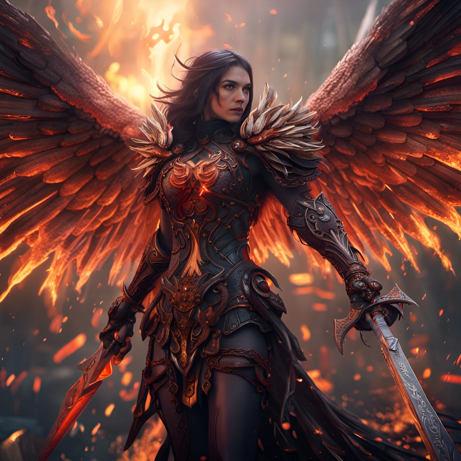 Infernal Angel with Flaming Wings, Digital Art
