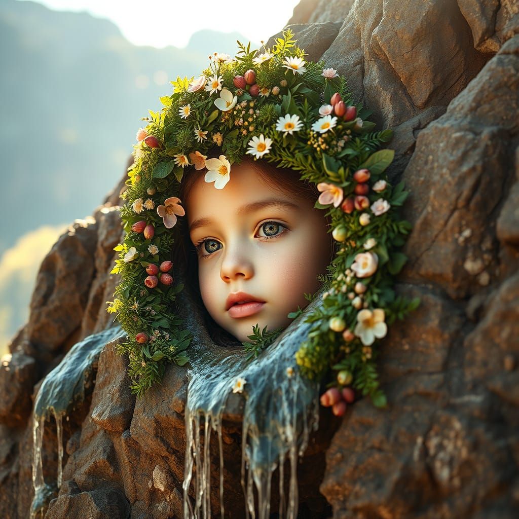 Earthy Goddess Emerging from Mountain Landscape