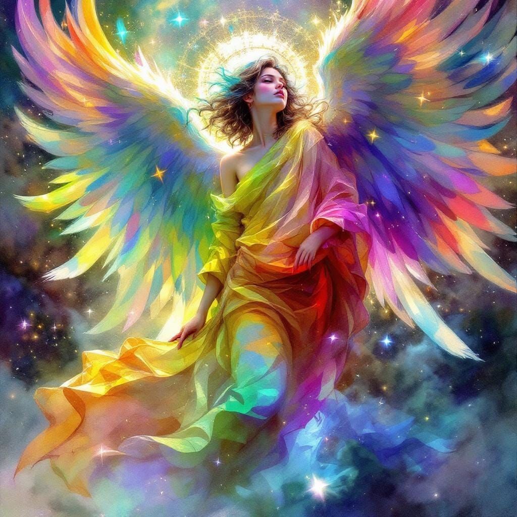 Fantasy Angel in Flowing Robes, Art Nouveau Style