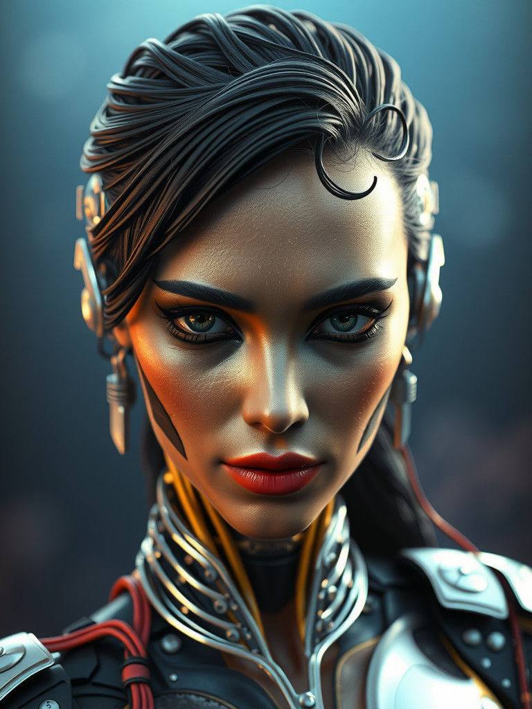 Arabic Warrior Half-Robot Portrait in 8K