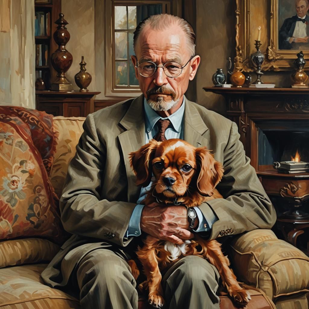 Heisenberg Holding Spaniel in Impressionist Oil Painting