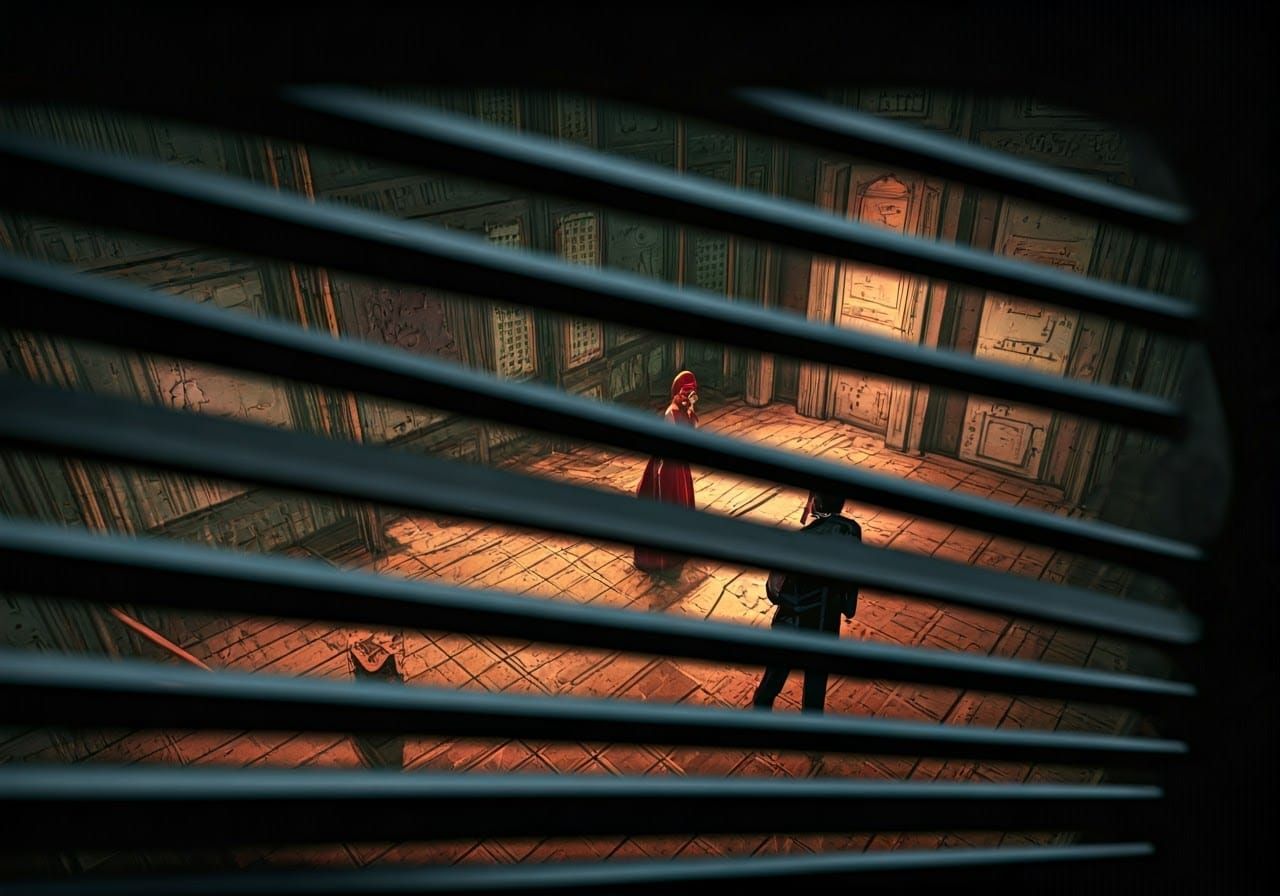 Stealthy Encounter in a Dimly Lit Industrial Lair