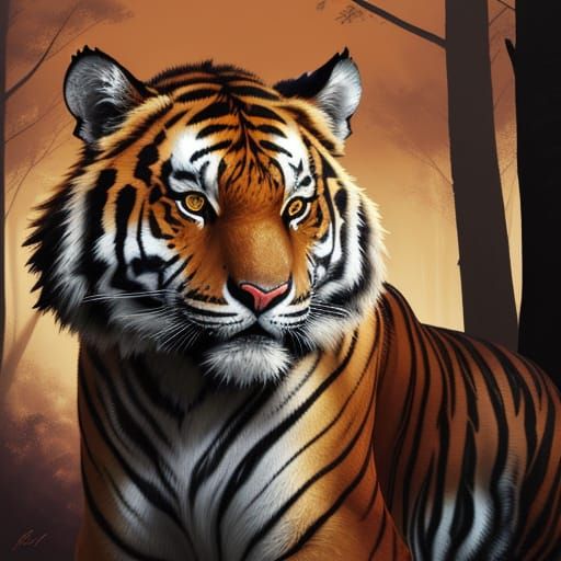 Majestic Tiger Silhouette Against Vibrant Sunset