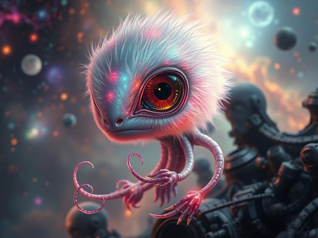 One-Eyed Alien in Holographic Cosmic Biopunk Style