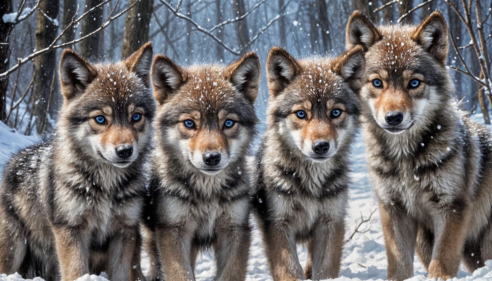 Wolf Cubs in Winter Wonderland