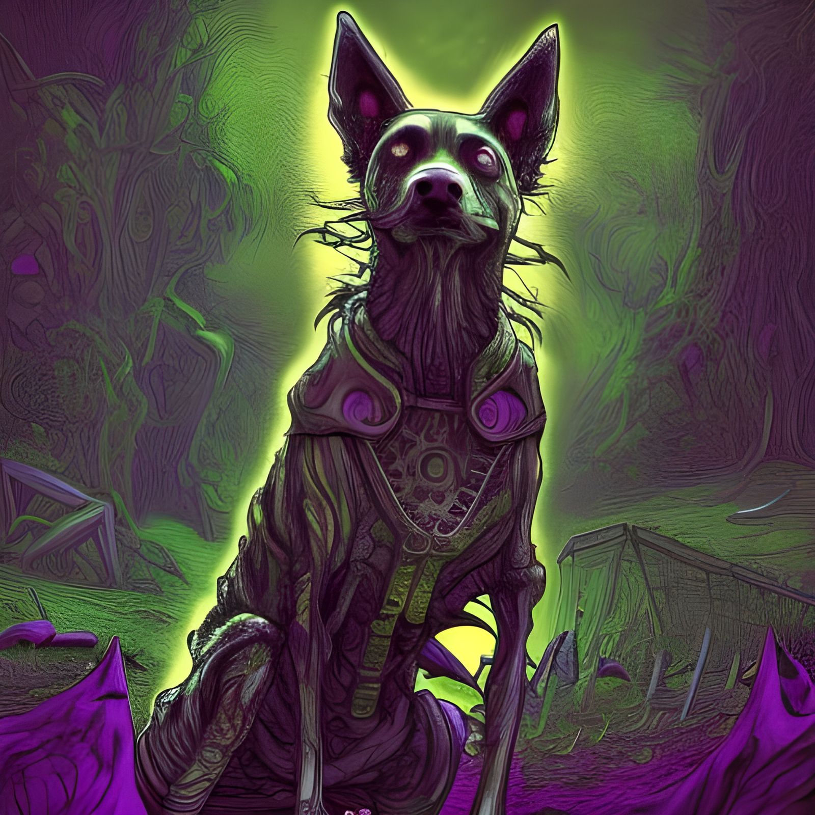 Horror Dog with Bone in Cemetery Digital Art