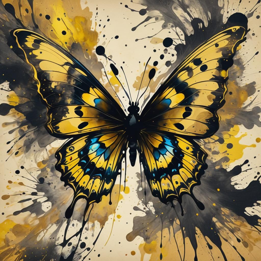 Psychedelic Ink Butterfly in Splatter Art Style