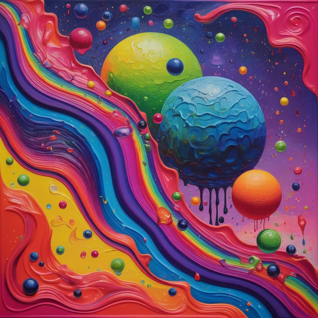 Psychedelic Surreal Spheres in Oil on Canvas Style
