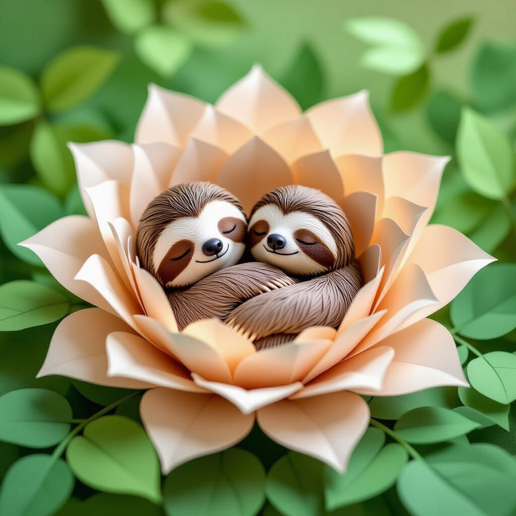 Paper Sloth Sleeping in Giant Paper Flower