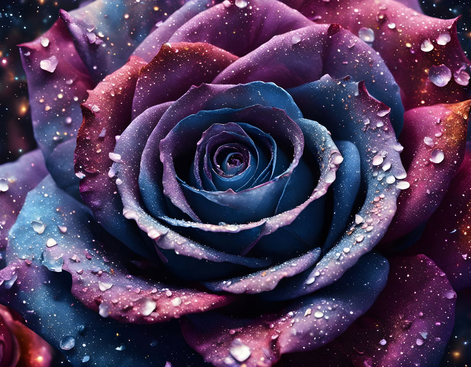 Cosmic Rose Blooms in Vibrant Oil Painting