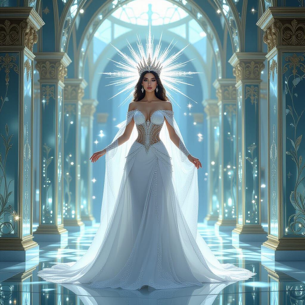 Crystal Queen in Glass Palace with Ethereal Light