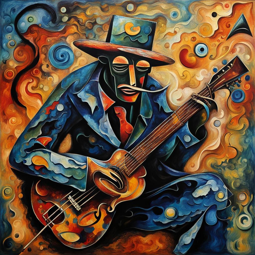 Devil Dogman Guitarist in Expressionist Fabric Batik