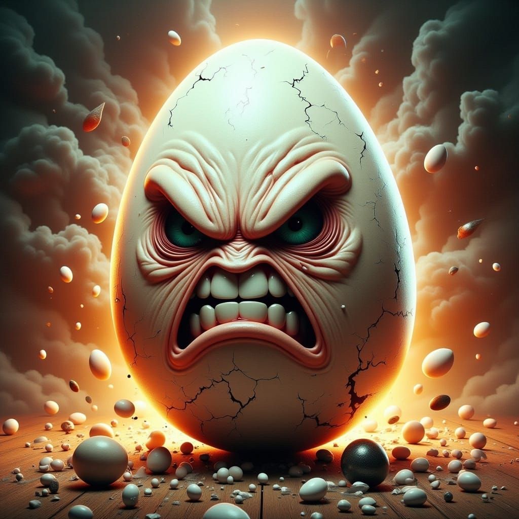 Angry Egg in Comic Book Style Illustration
