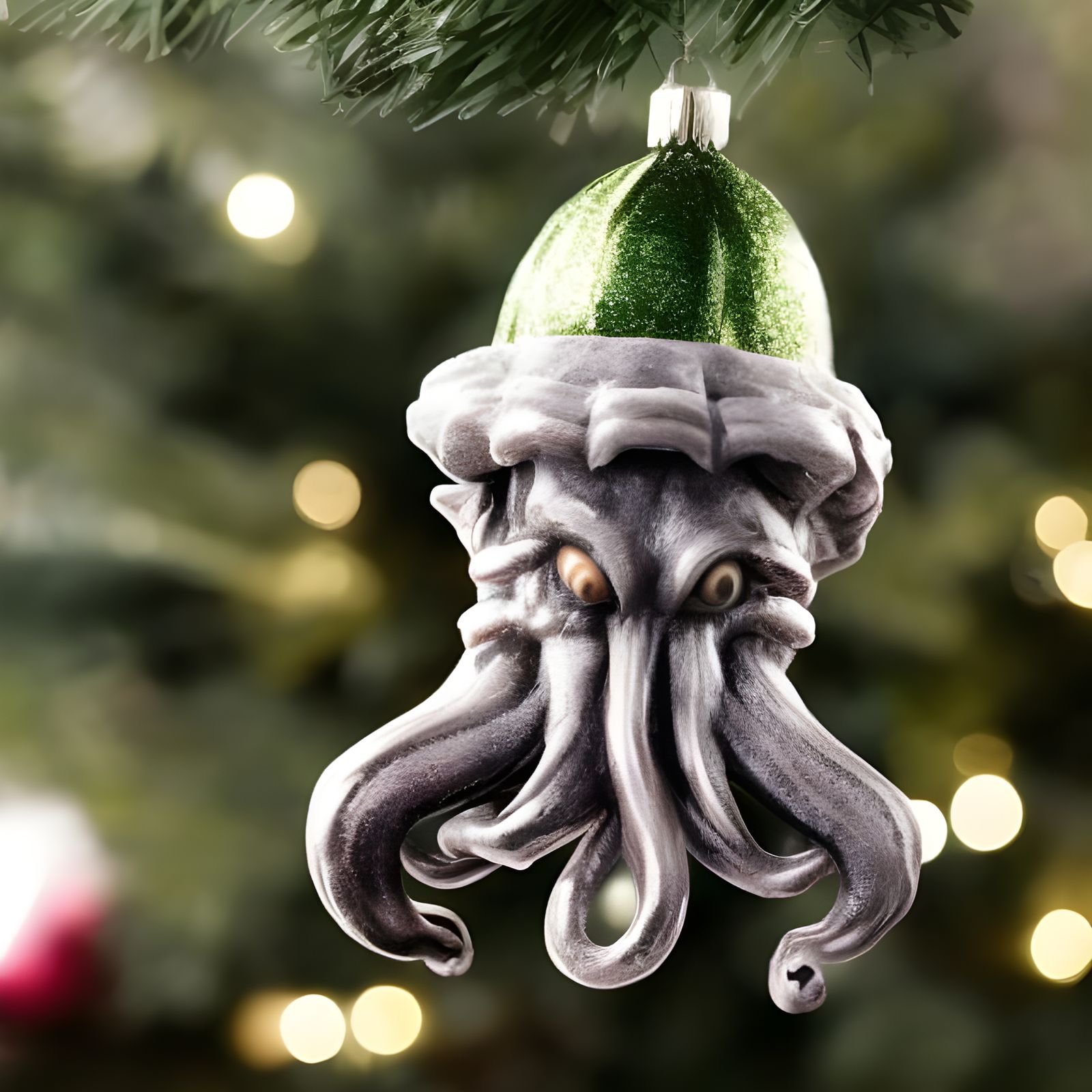 Cthulhu Christmas Ornament Hanging on Tree