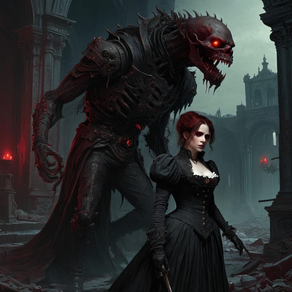 Duchess and Hamlet in Dark Fantasy Style