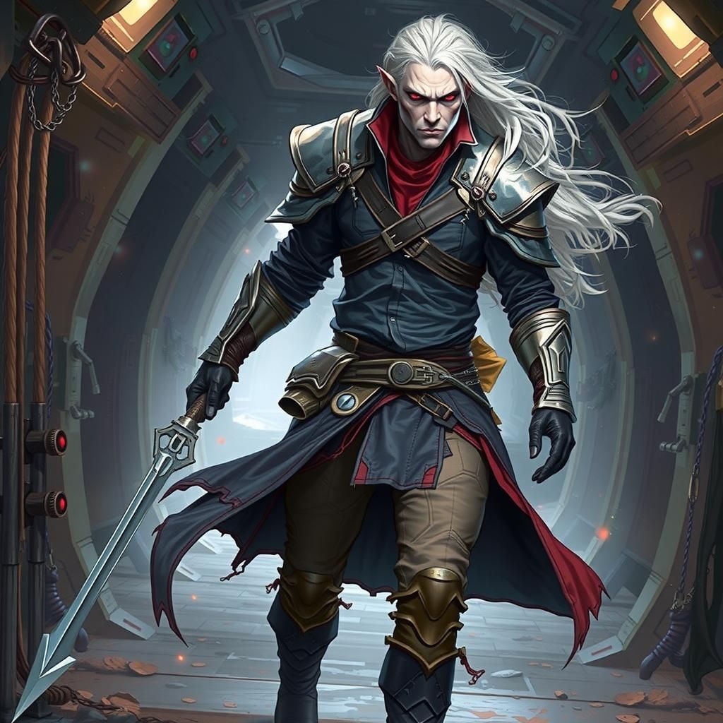 Albino Drow Warrior Prowling Deserted Airship