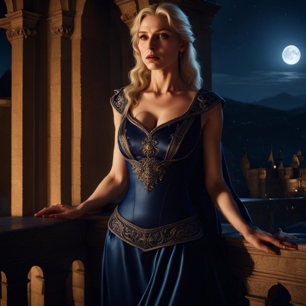 Moonlit Enchantress in Romanian Castle, Dark Fantasy Art