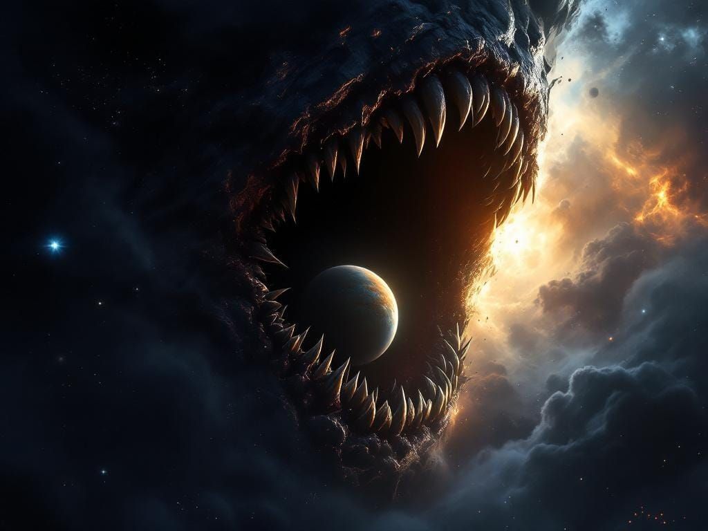 Cosmic Shadow Devouring Planet in Deep Space