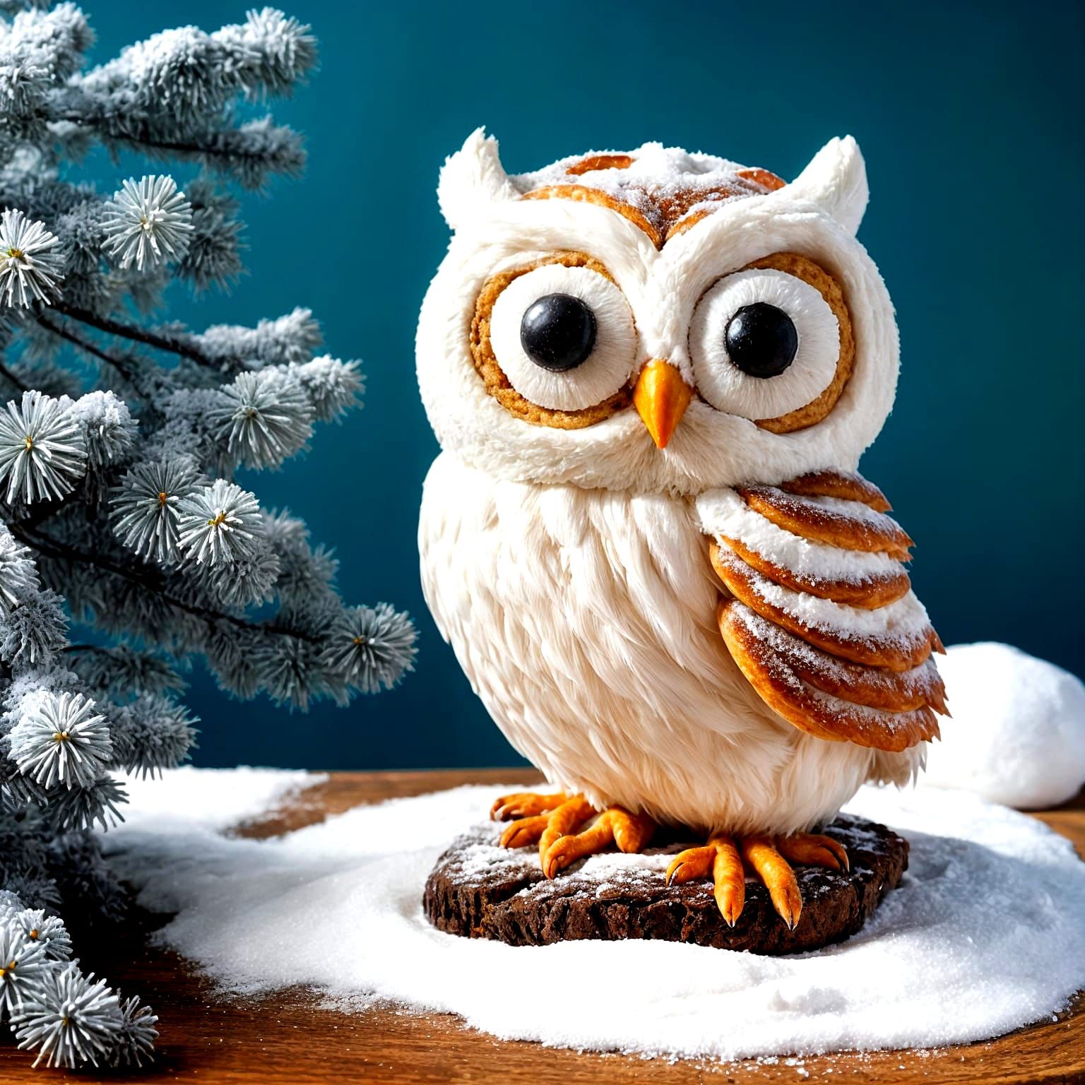 a snow owl made from pastry with frosting