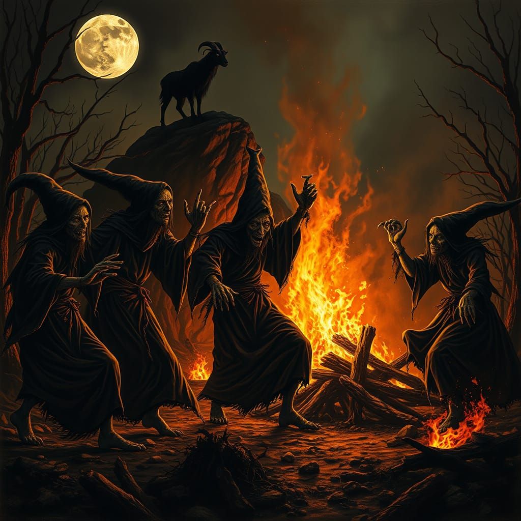 Dark Witches Dance Under Ominous Moonlight