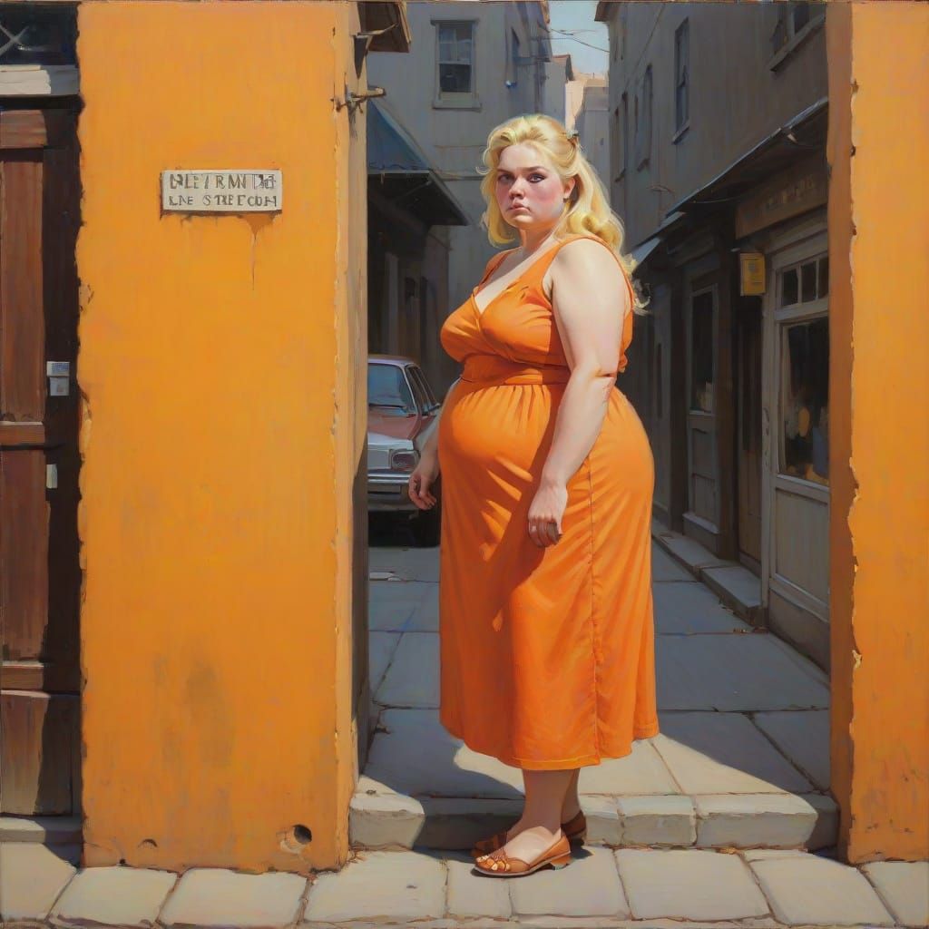 Woman in Carrot Dress: Oil Painting
