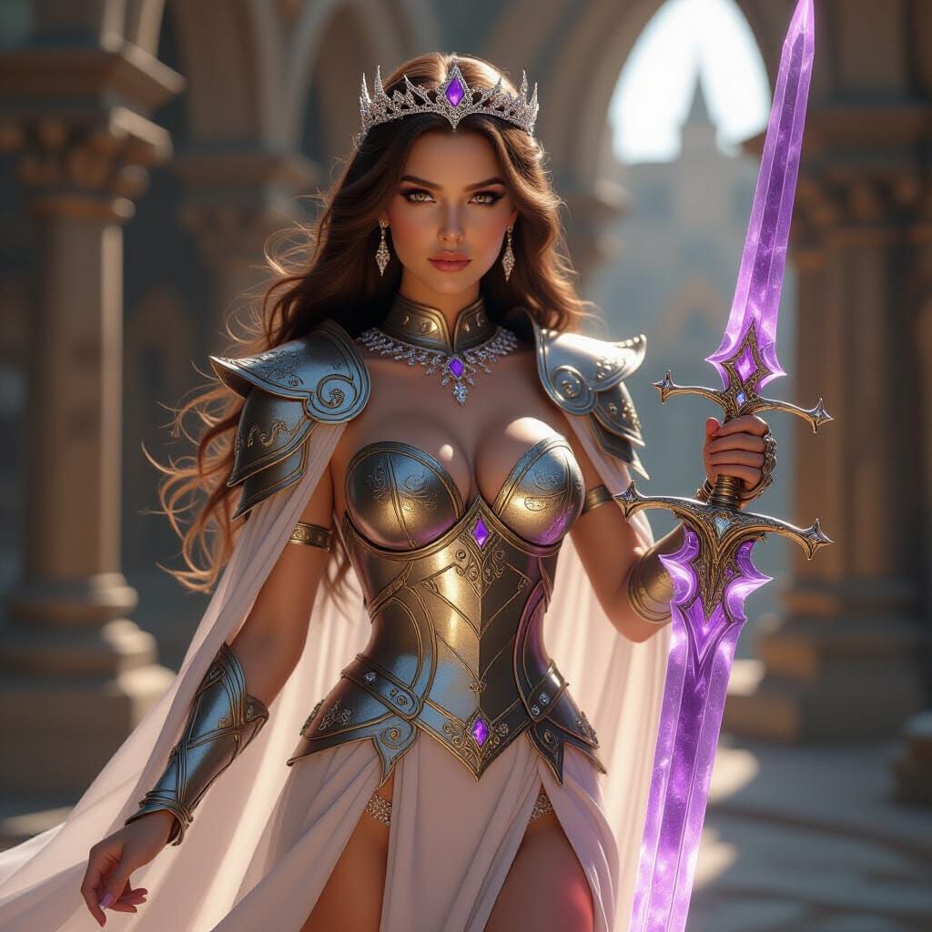 Heavenly Valkyrie Knight with Amethyst Sword