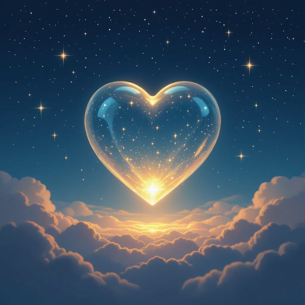 Glass Heart Among Stars in Dreamy Surreal Style