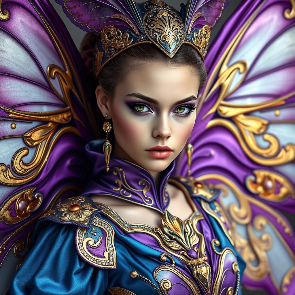 Ethereal Fantasy Princess with Majestic Wings and Butterfly...