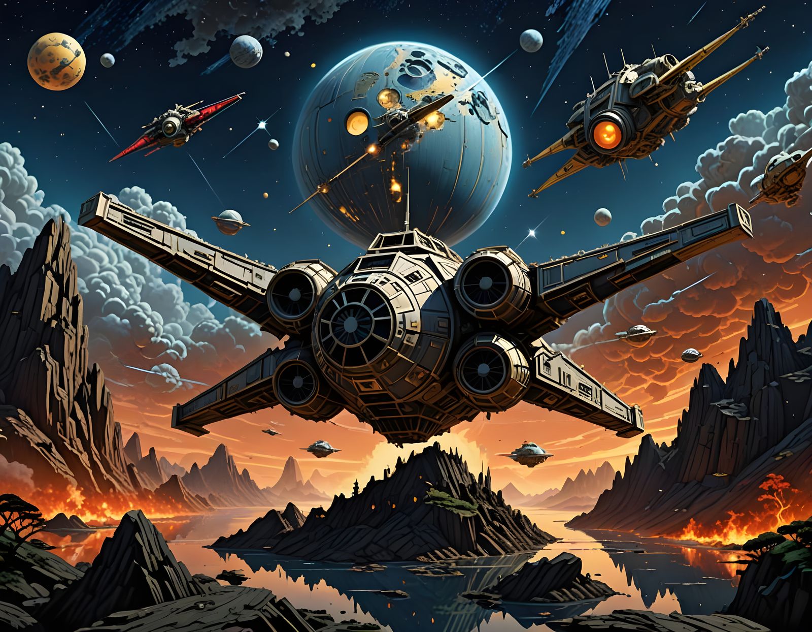 Cyberpunk Battle Royale: X-Wing vs Tie Fighter in a Hypereal...