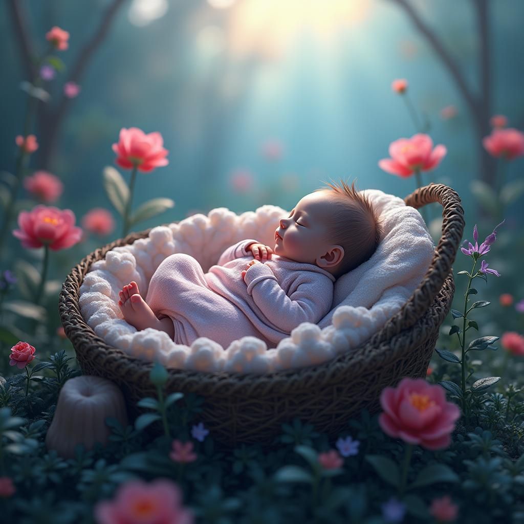 Ethereal Infant in Fantasy Landscape, Matte Painting