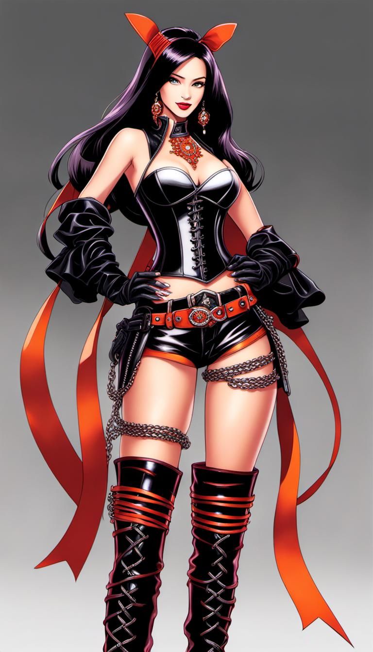 Baroque Art Nouveau Burlesque Woman in Graphic Novel Style