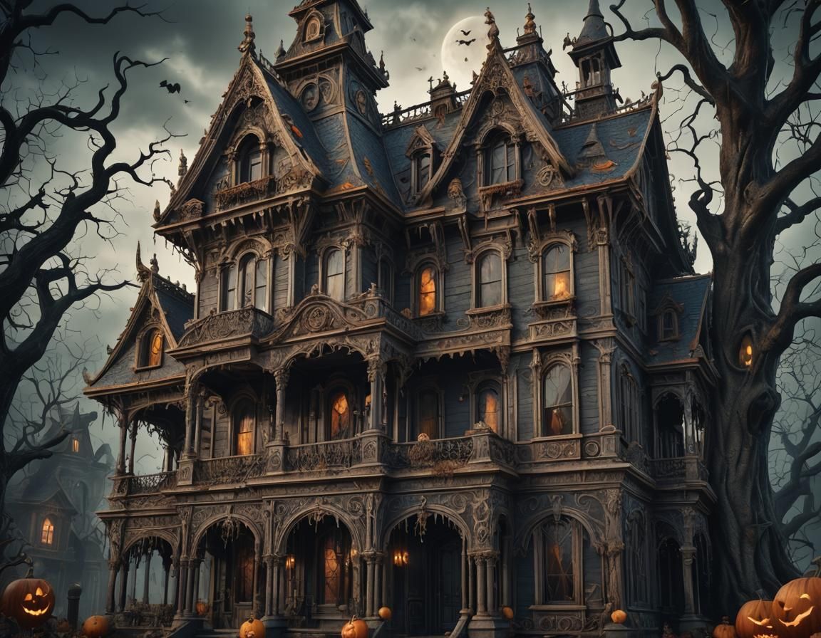 Ornate Haunted House in Fantasy Halloween Design