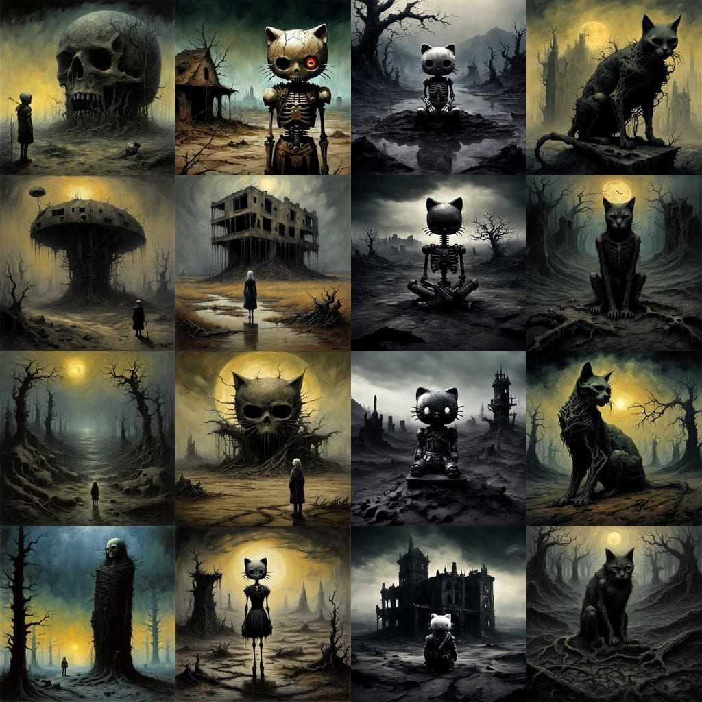 Hello Kitty in the Dark, Surreal Style of Beksiński