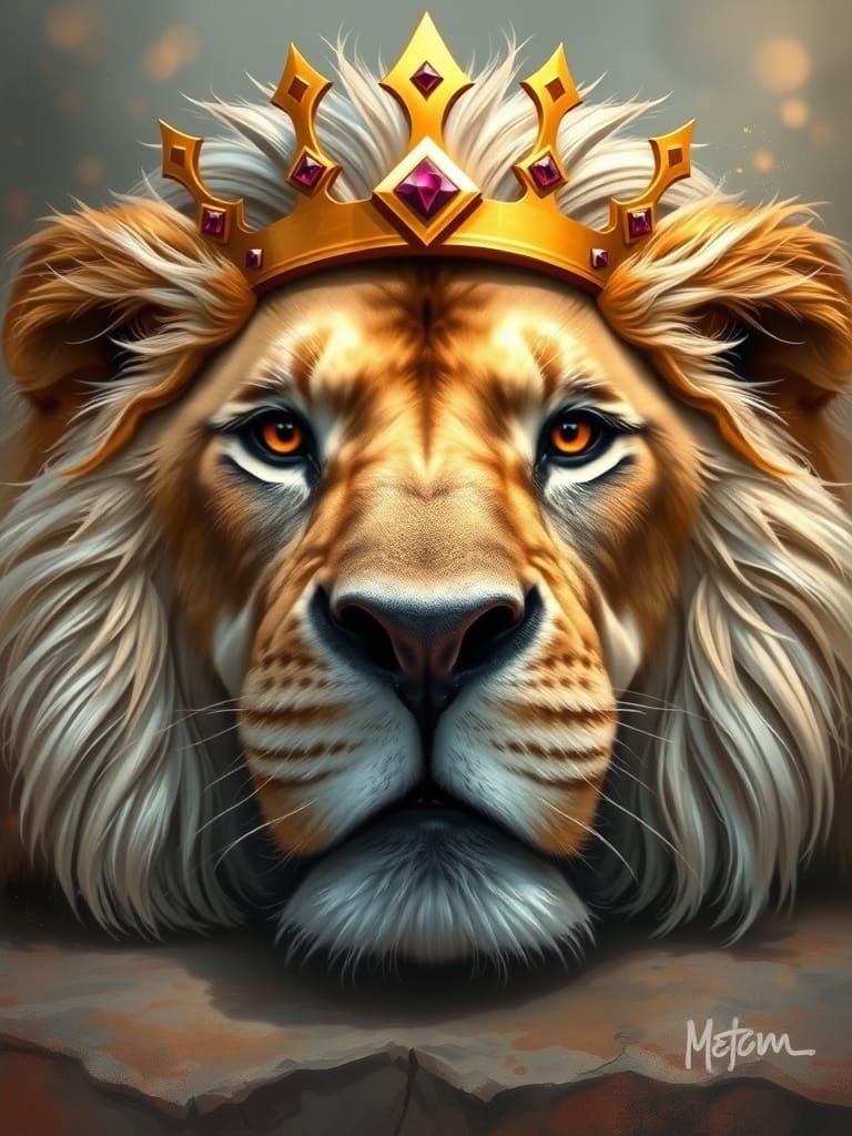 Regal Lion with Majestic Mane and Brutalist Crown