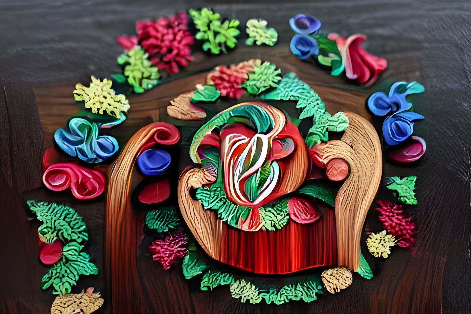 Colorful Christmas Woodcut Quilling Artwork