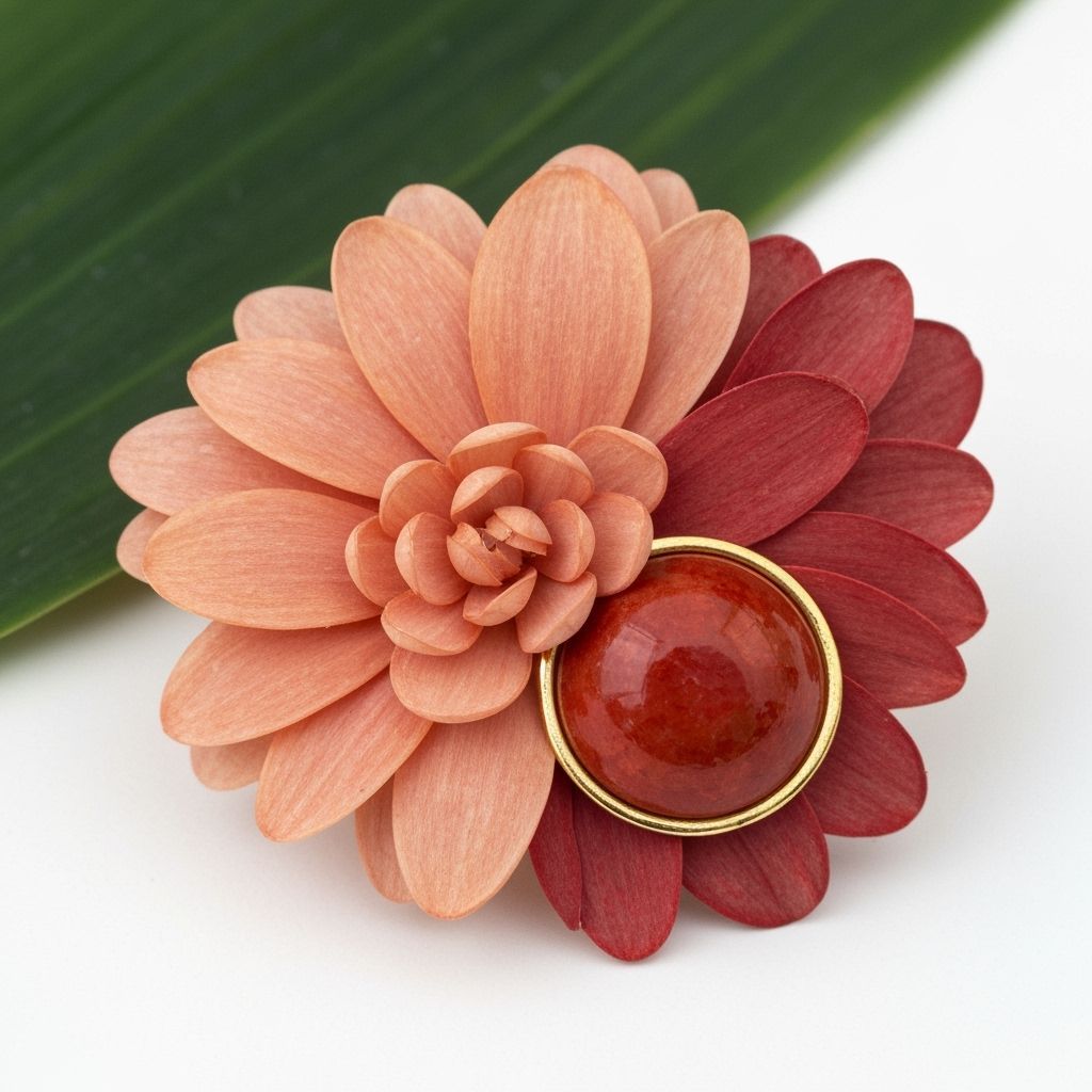 Luxurious Orangey-Pink Brooch with Earthy Red Accents