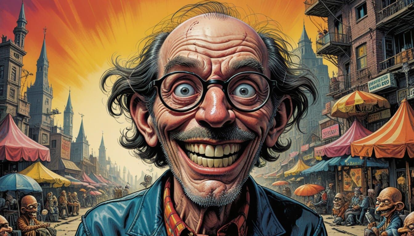 Surreal Satirical Portrait with Psychedelic Colors