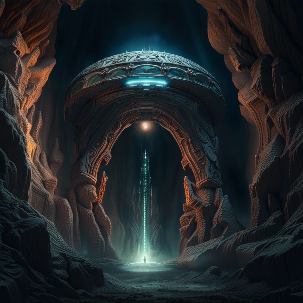 Ancient Alien Obelisk in Dramatic Cave Painting