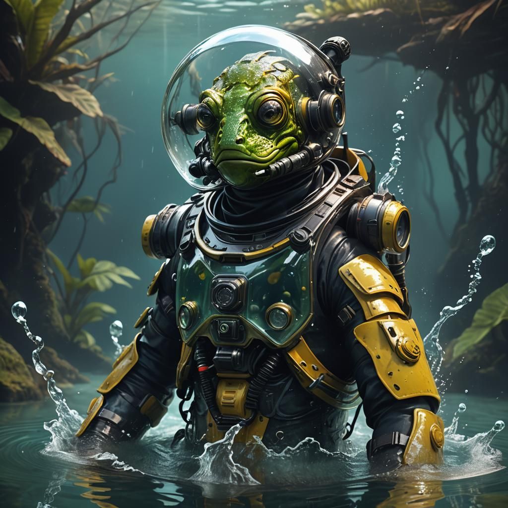Amphibian Humanoid in Water Helmet: Detailed Concept Art
