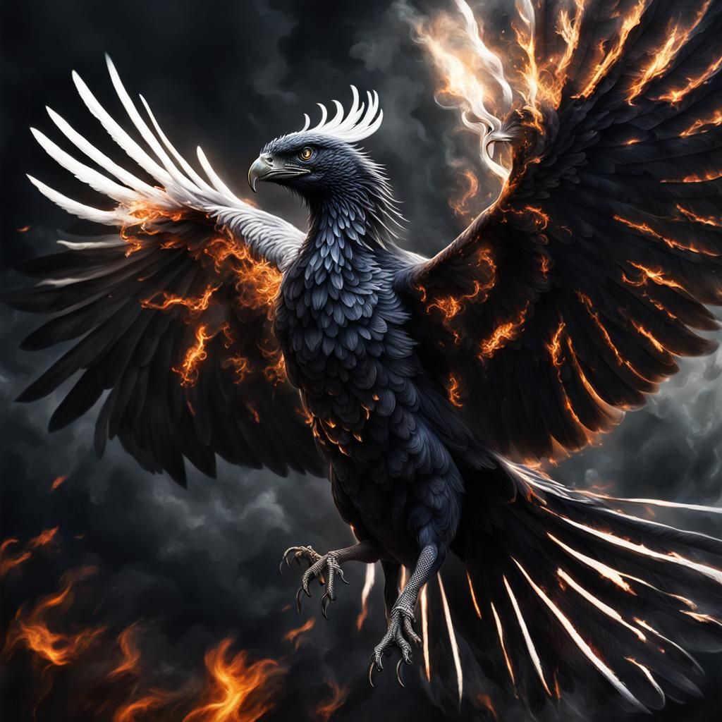 Spectacular Black Phoenix with White Flames