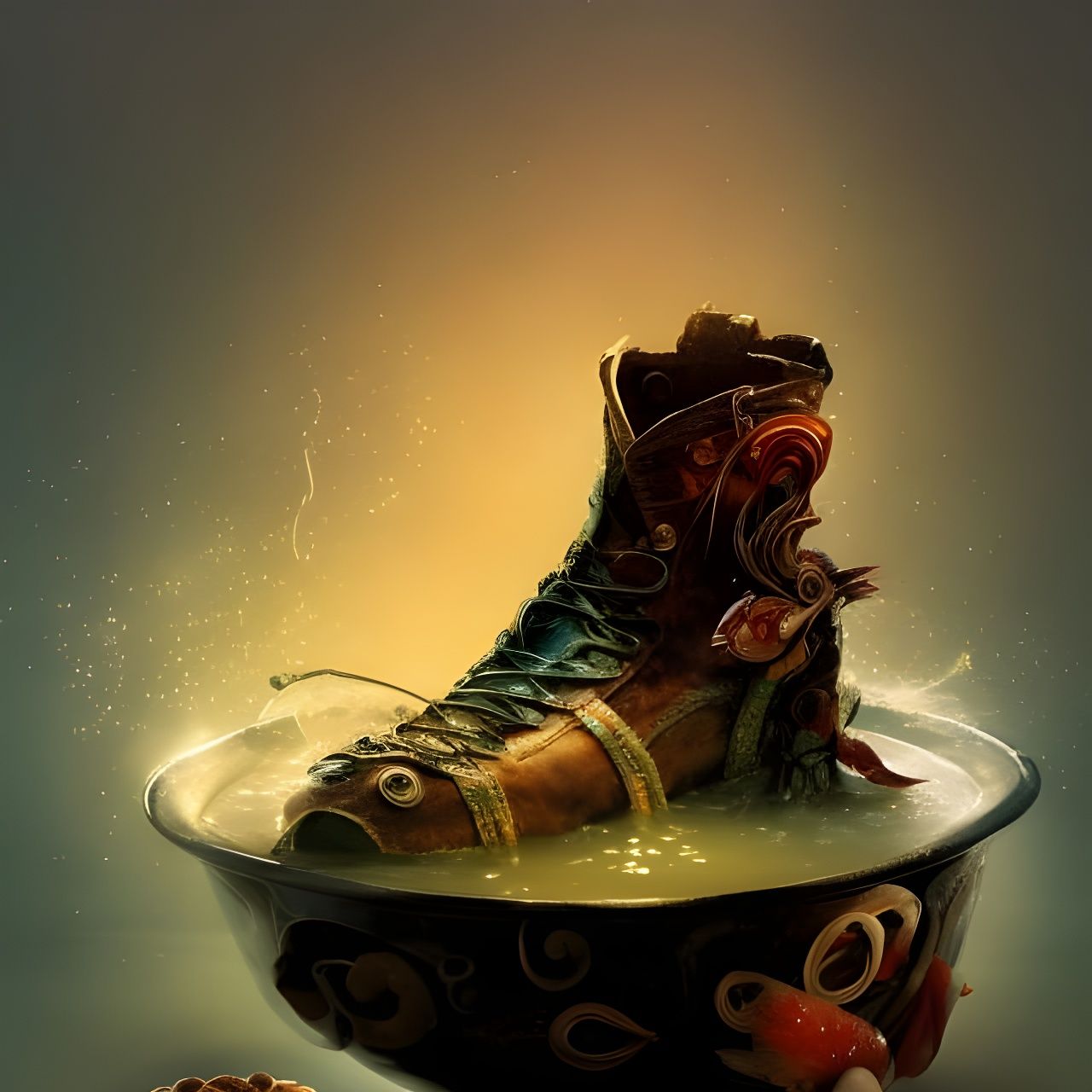 Boot in Soup: Hyperrealistic Art Inspired by Pixar
