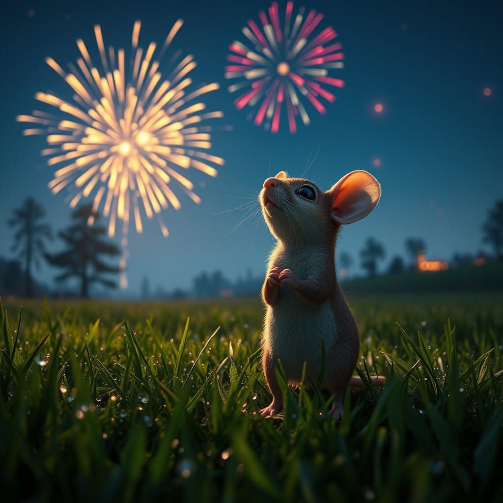 Whimsical Mouse Family Under Ethereal Night Sky