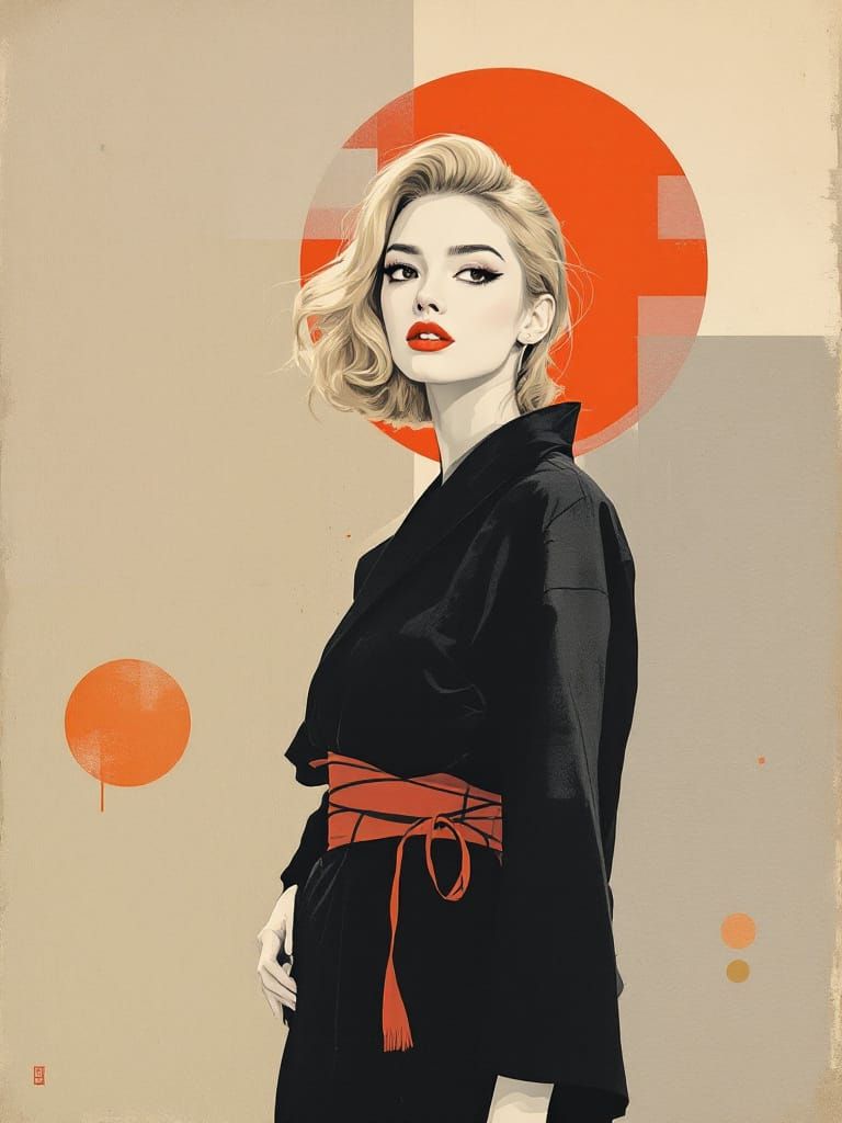1950s Pin-Up Woman in Bold Graphic Style