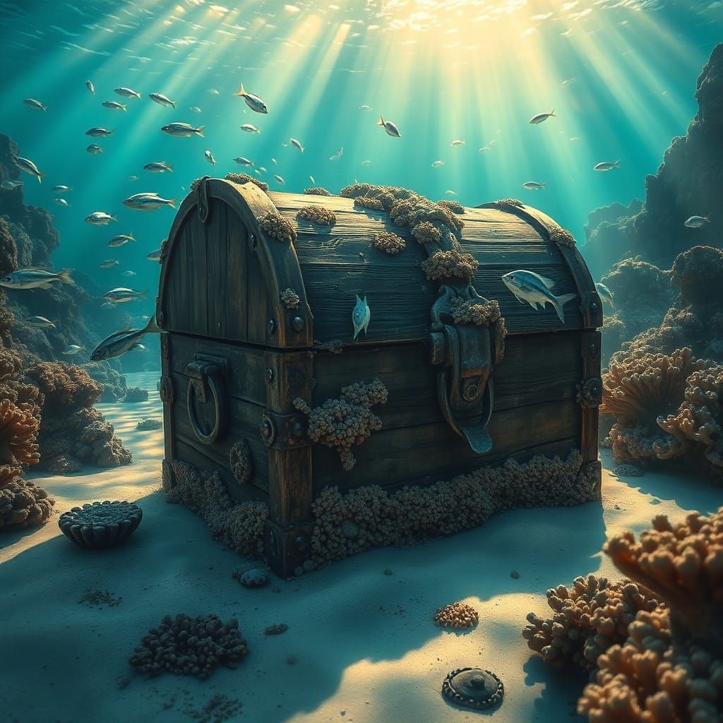 Sunken Treasure Chest in Underwater Ecosystem