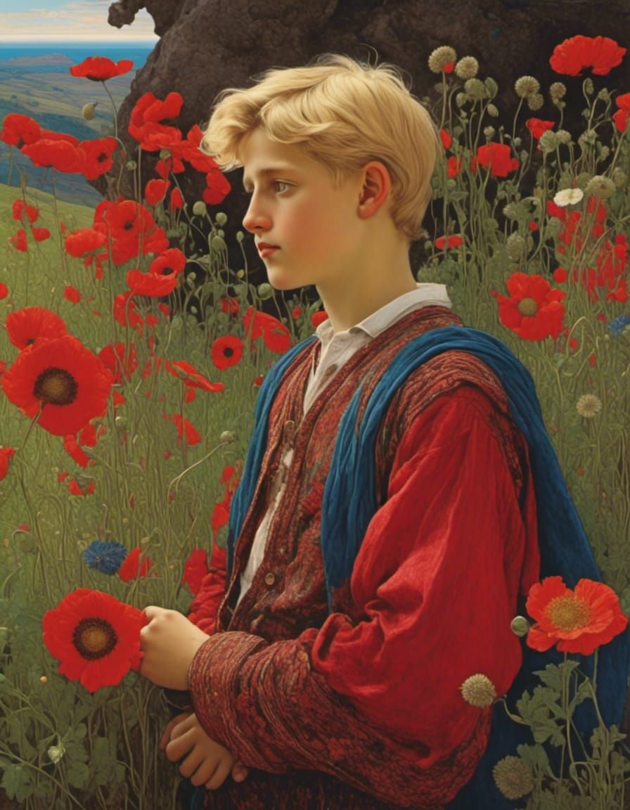 Glorious Blonde Boy in Pre-Raphaelite Style