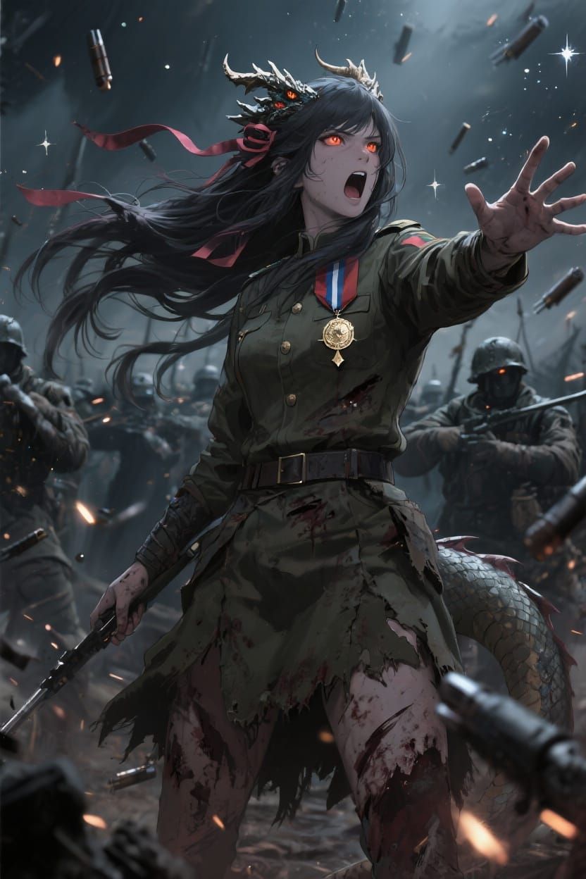 Dragon Girl General Commands Troops in Anime Style