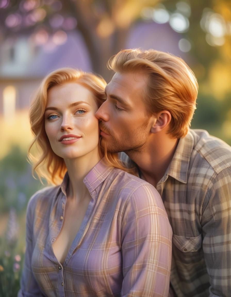 Romantic Portrait of Woman Kissed, Impressionistic Style