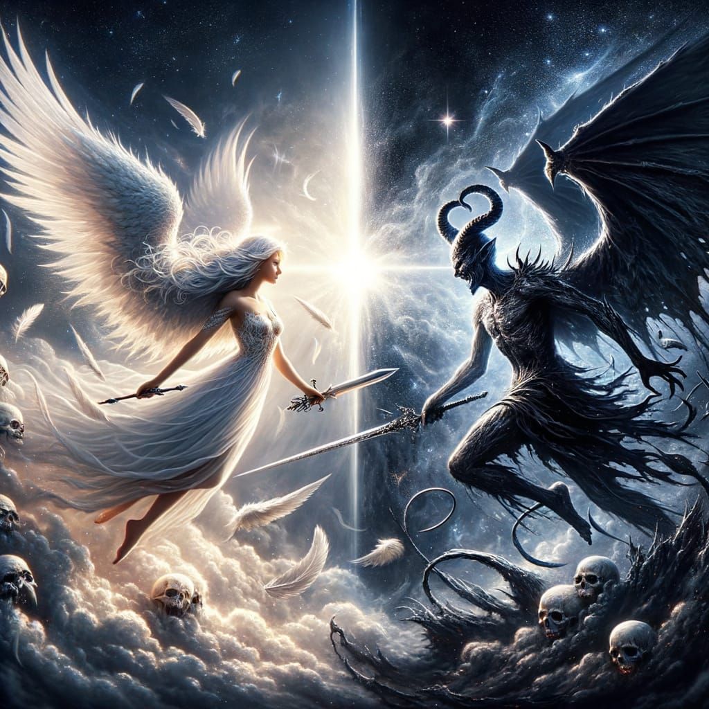 Angel vs Demon: Epic Celestial Battle in 8k Hyper Detail